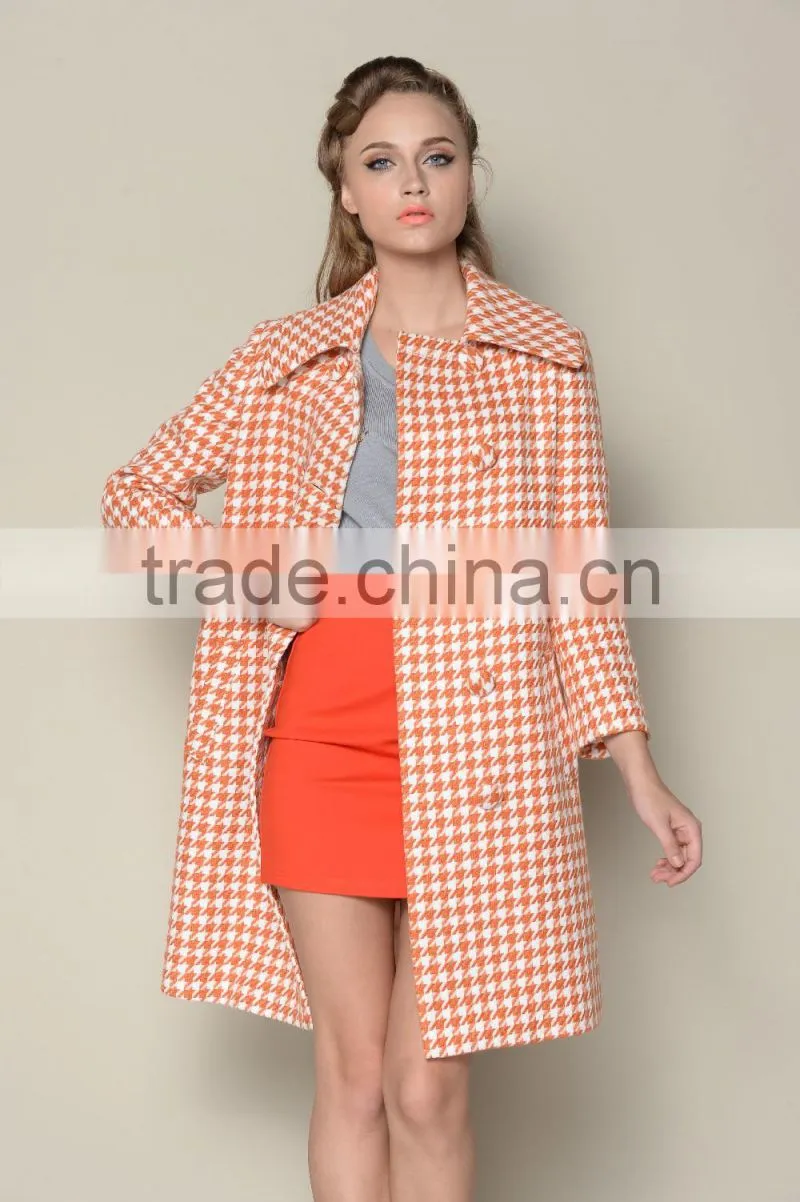 classic fashionable grid designed long style women coats winter 2016