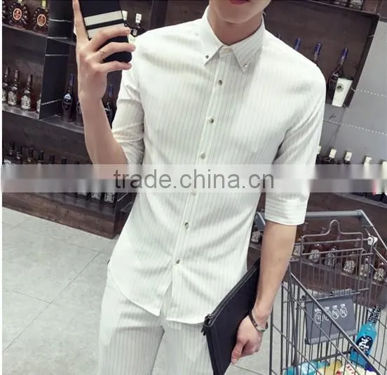 Sleeve in the small square collar stripe shirts