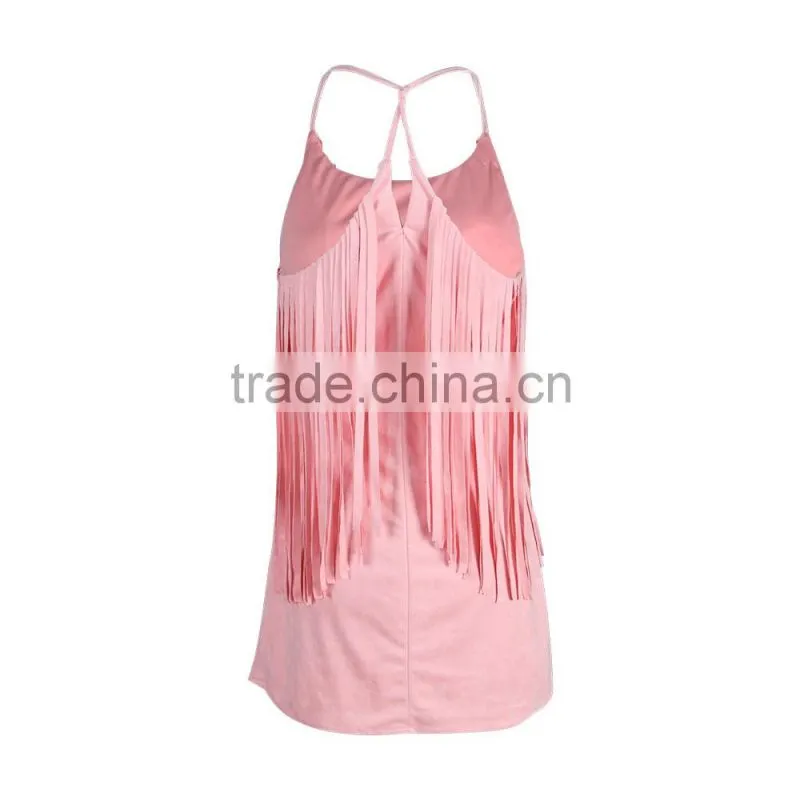 2017 Summer Womens Spaghetti Strap Backless Tassel Sexy Mini Dress Latest Fashion Dresses Design For Girls