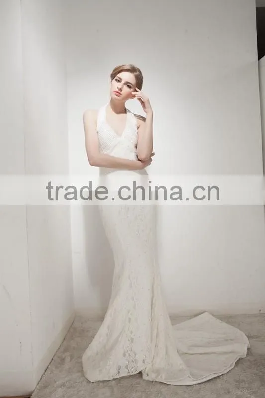 Mermaid Halter Neck Court Train With Elegant Lace Wedding Dress AS30602