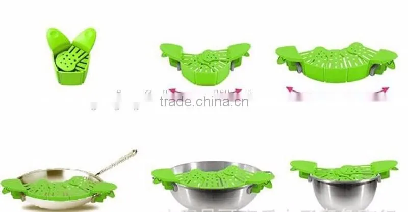 Universal Size Fit Most Pans Clip-on Green Silicone Pasta Strainer
