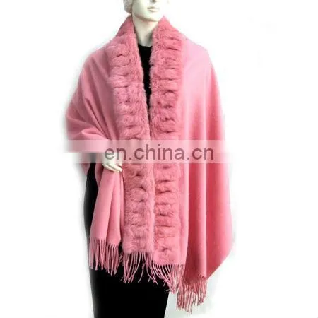 CGSF-0681 Lady rabbit fur shawl 100% wool shawl Printing wool shawl