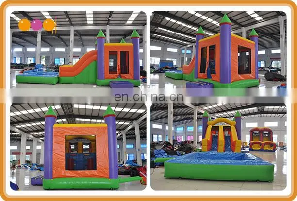 Water park jumping bouncer and slide inflatable combo with pool