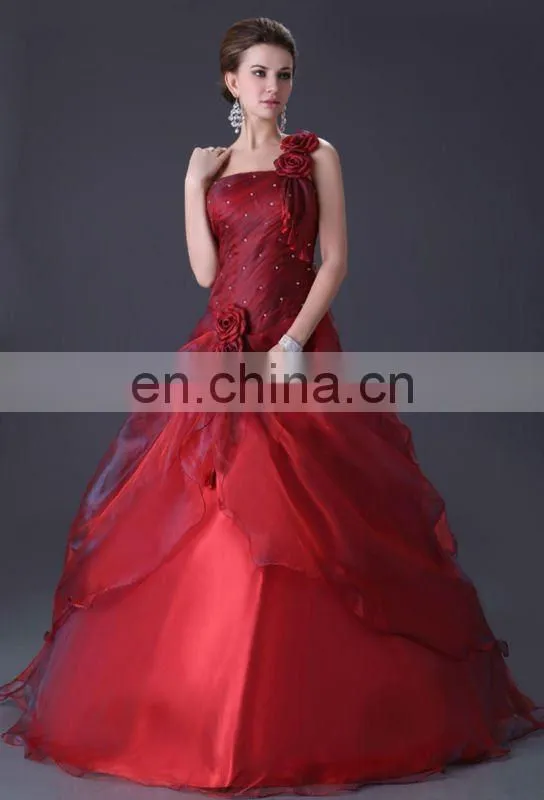 Grace Karin New Style of One Shoulder Red Floor Length Red Quinceanera Dresses CL2514