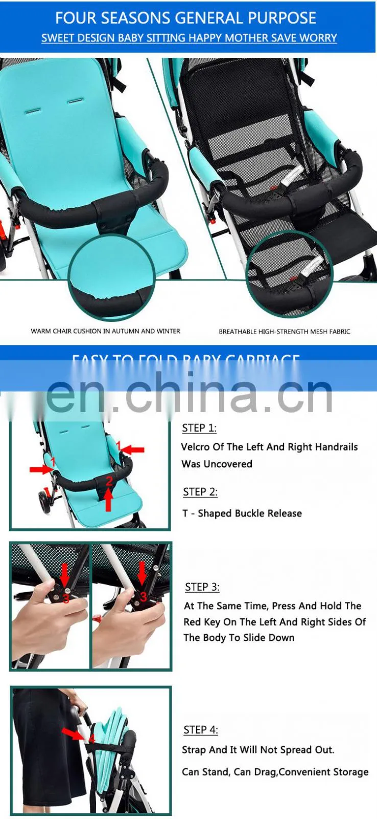 The Comfortable Seat 55*45*90Cm Baby Buggy With Enviroment Push Bar