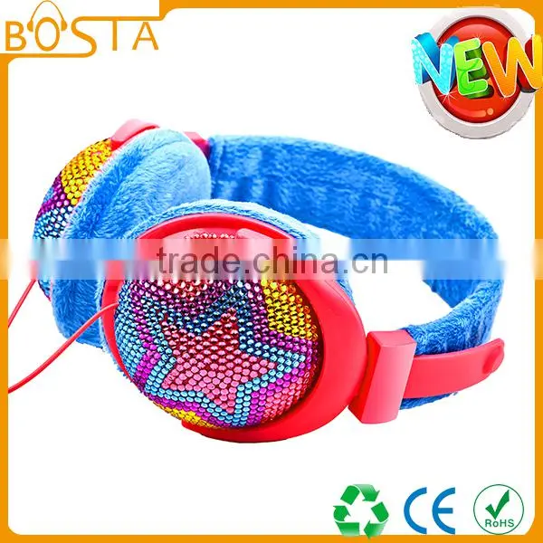 Best stereo hifi popular diamond headphone/kids headphone/star headset