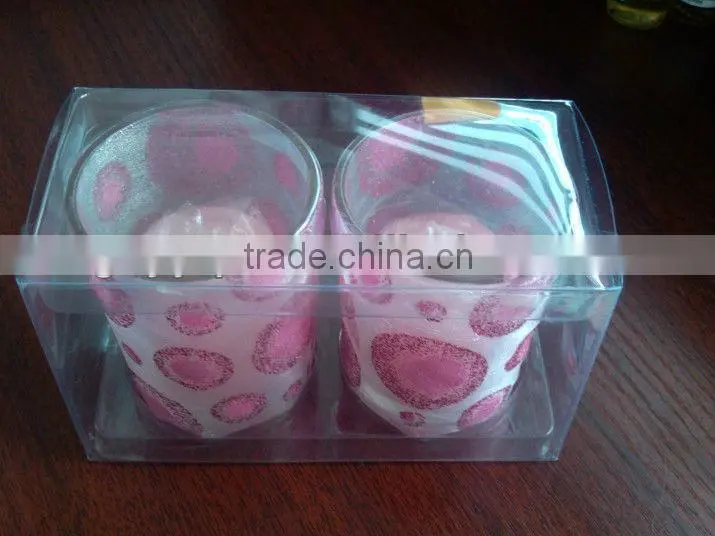 pink glass cap candles decorated