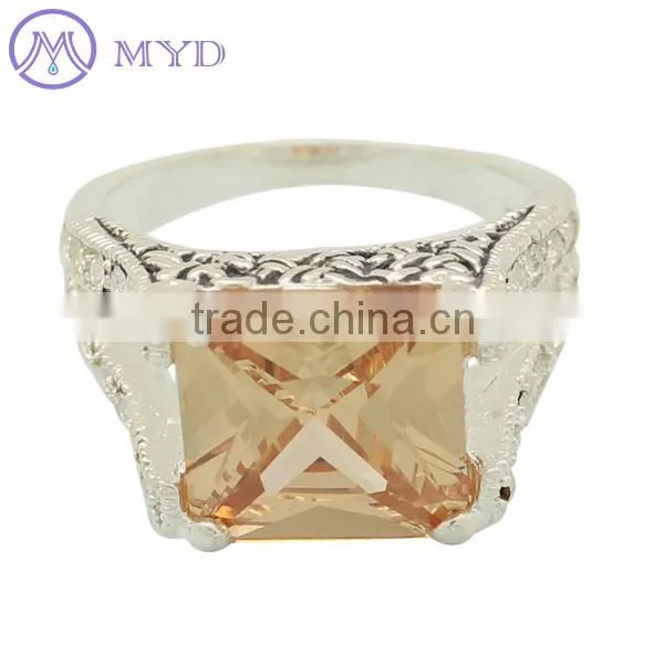 925 sterling silver yellow stone ring