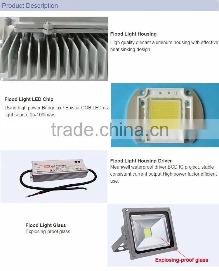 Ip65 aluminum outdoor stadium smd/cob 100w led flood light housing