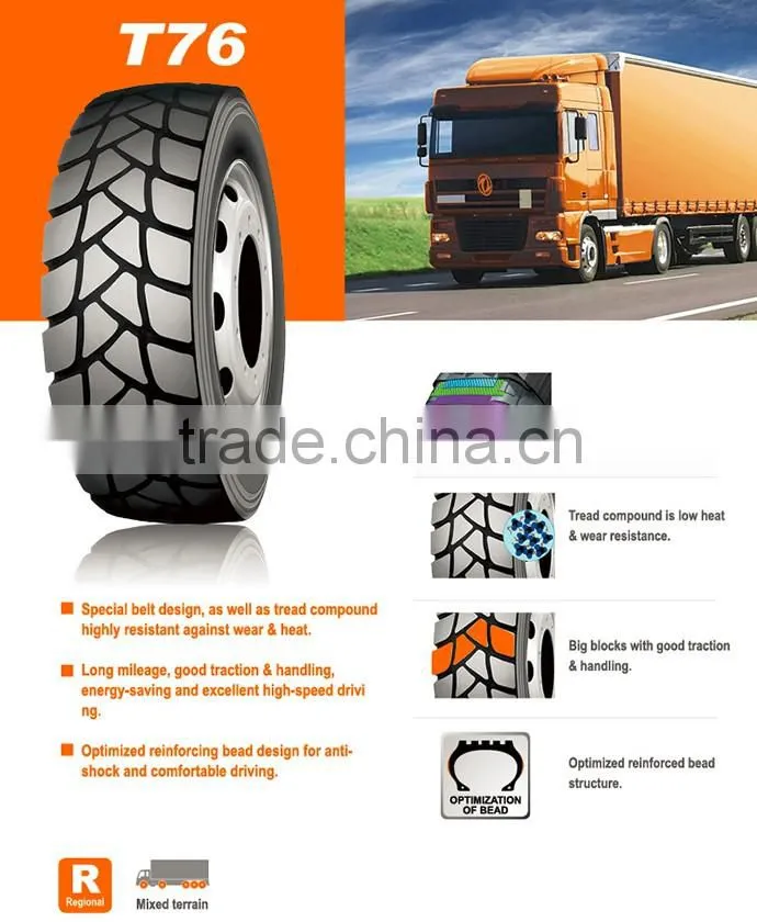 Most popular pattern T76 truck tire lower price 315/80r22.5