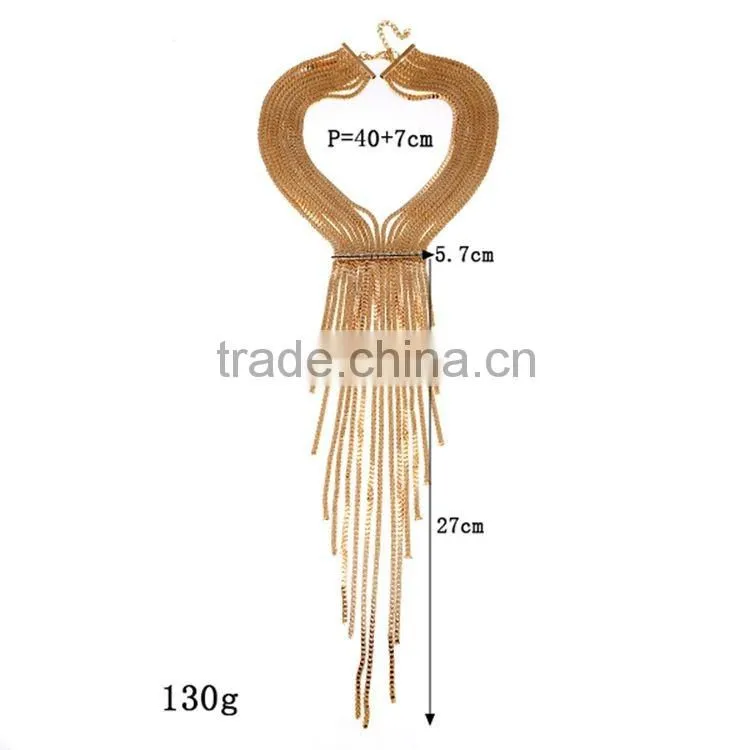 2016 New Design Luxury Statement Fashion Tassel Alloy Necklace For Women Collar