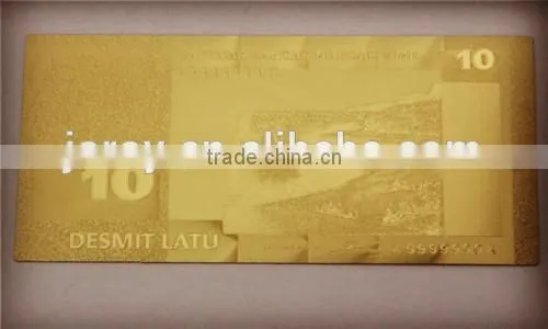 Gold plated banknotes Latvia 10 latu Banknote