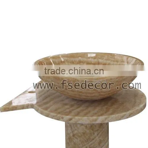Classic Style Honey Onyx Stone Pedestal Sink