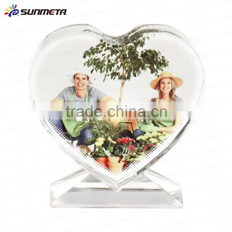 Sunmeta factory Love heart shape sublimation crystal picture frame for birthday gift