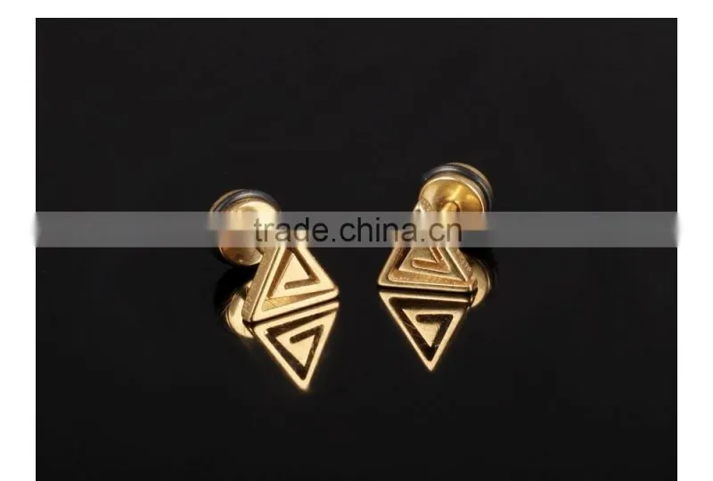 reliable Guangzhou jewelry wholesalers fashionable jewelry 18K gold plated triangle earring men stud