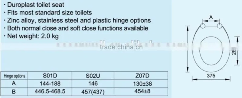 Toilet seat cover made in China with soft close for bathroom