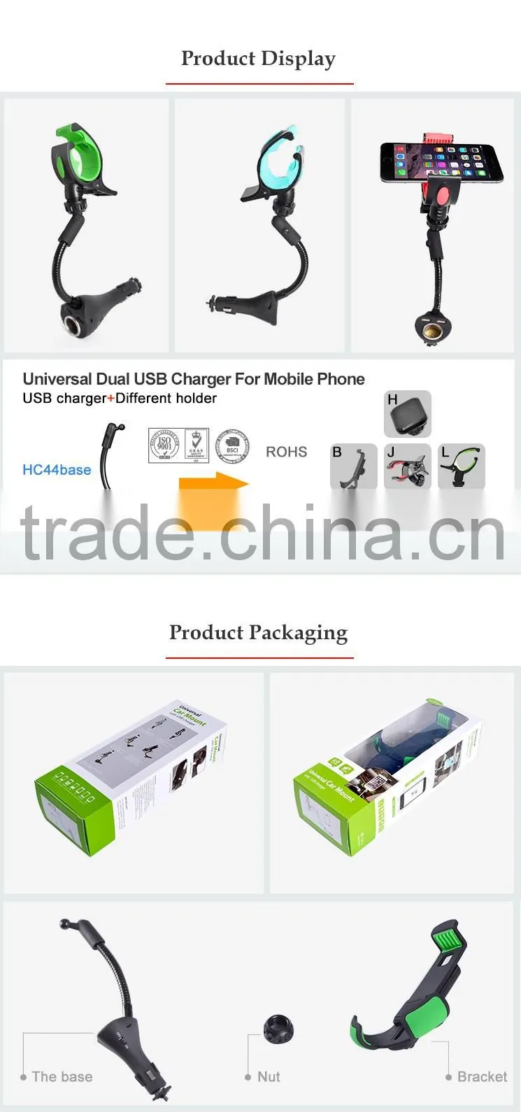 China supplier car support dual usb car charger cigarette in-car smartphone accessories