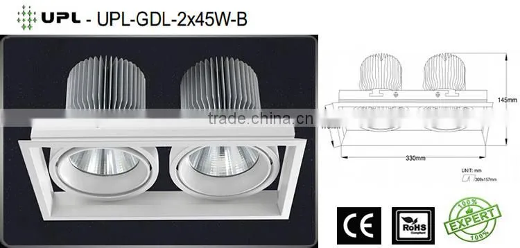 2015 new design 2 heads recessed frame high power 2x45w cob led grille light