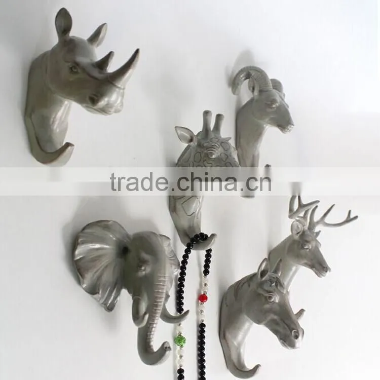 Polyresin elephant head for wall decoration hook animal head wholesale