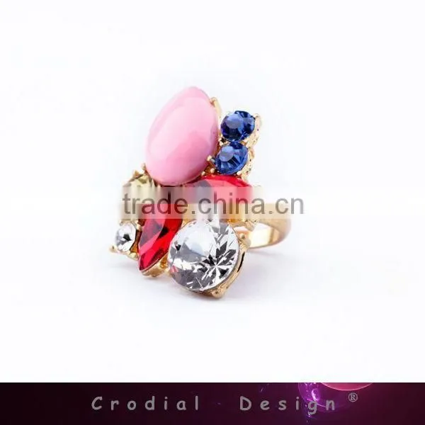 2014 Cheap Wholesale Fashion Jewelry Color Crystal Rhineston Rings Fashion Ring Jewelry For Young Girls