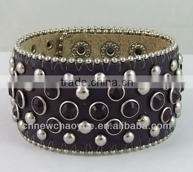 fashion leather and metal rhinestone bracelet