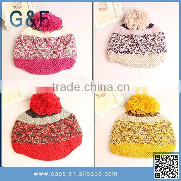 100% Acrylic Winter Knitted Hats With Pompoms