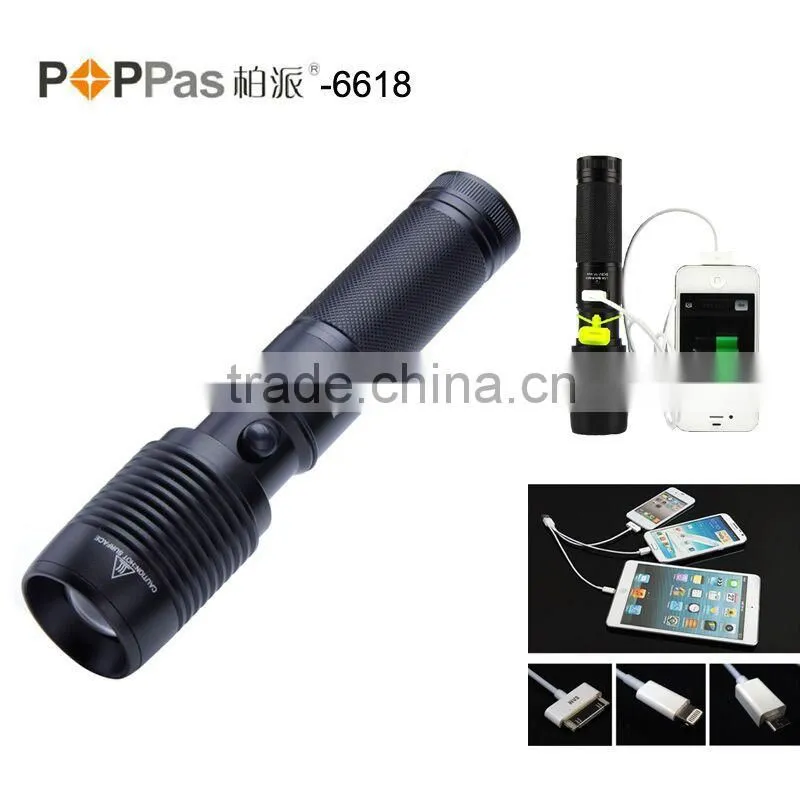 POPPAS 6618 Super Power Multifunction Rechargeable usb flashlight