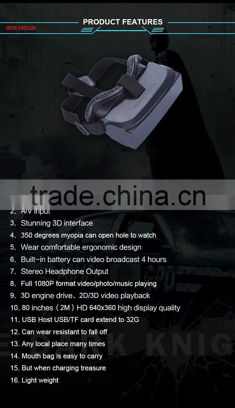 with blurtooth remote control 3d glasses video glasses vr headset virtual reality 2016