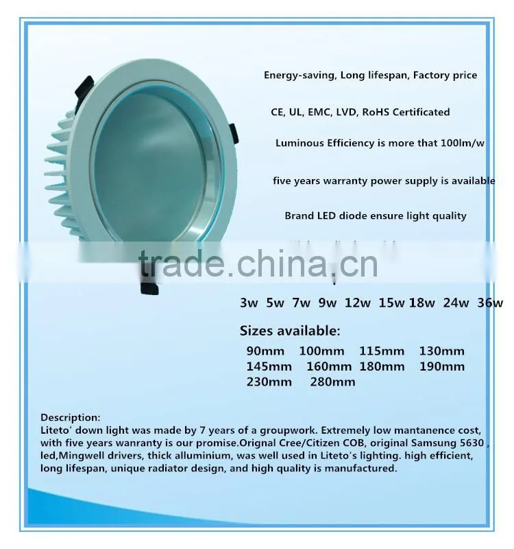 high quality 3 years warranty CE TUV ETL UL led down light