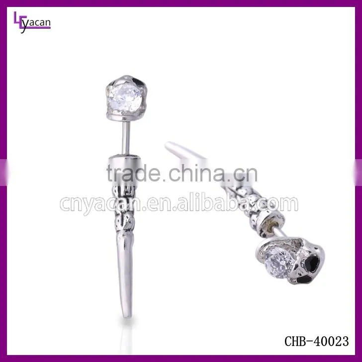 Mens earring Gothic style Single gem in skull ear piercing spike