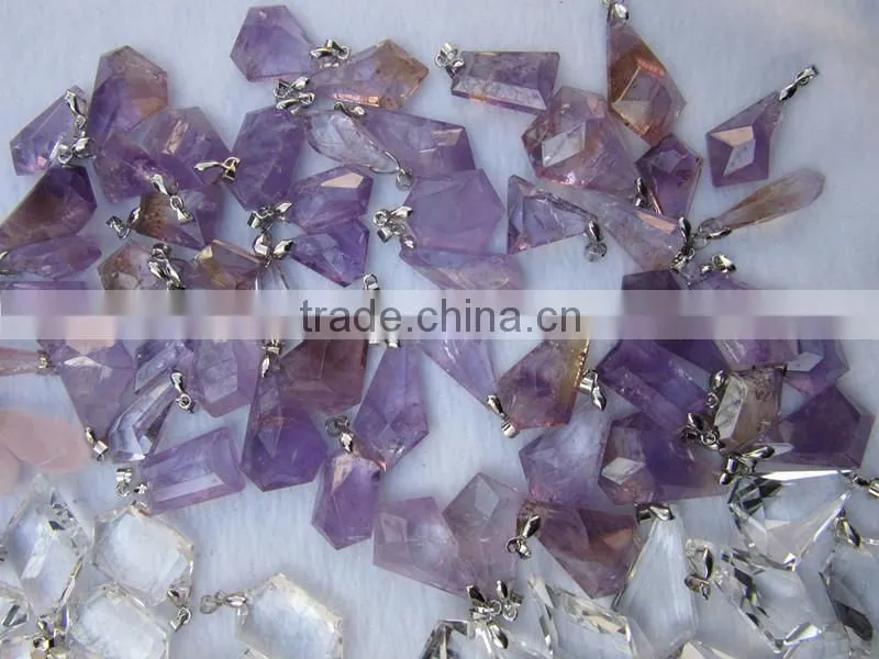 Faceted all kinds pure natural crystal pendant,healing crystal pendant for necklace