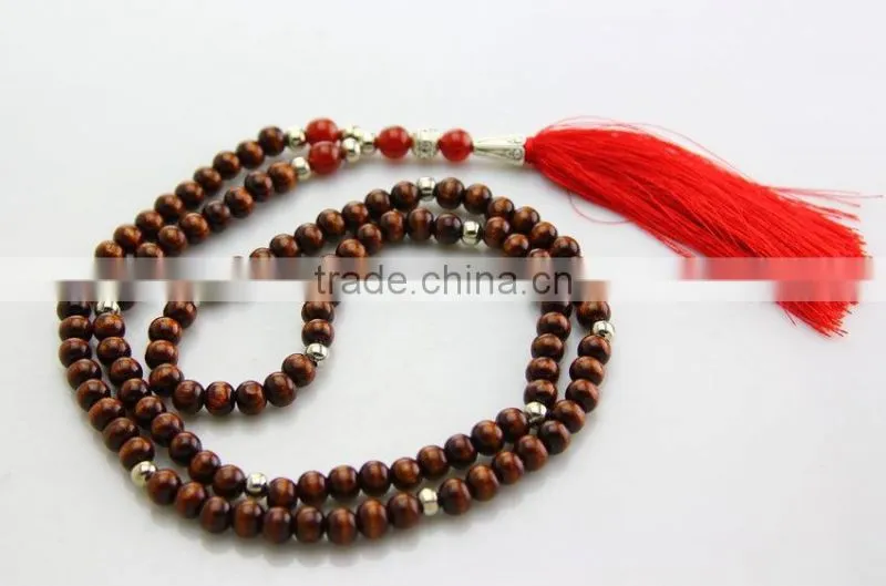 Good luck long wooden beads necklace with long tassel rosary necklace