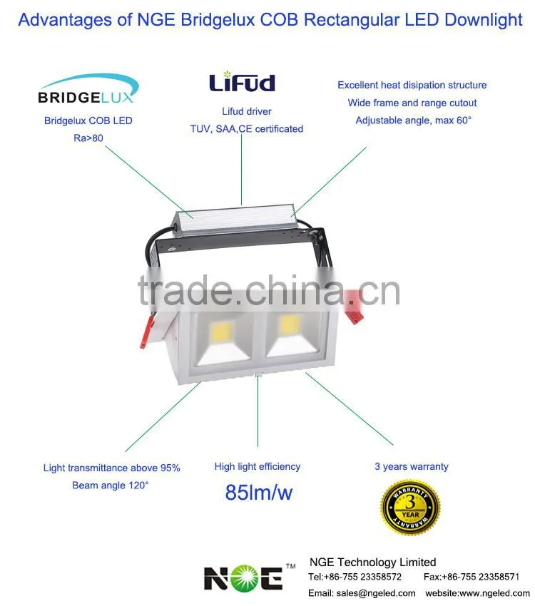 Dimmable square led downlight/adjustable cob led down light 48w