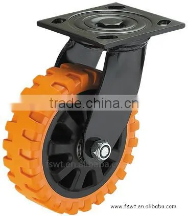 Heavy Duty Non-skid PU 8 Inch Fixed Caster Wheels For Trolley