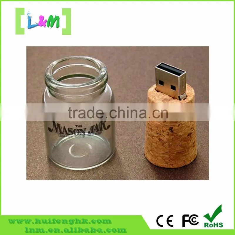 Creative Christmas Gift Glass and Wood Wishing Bottle for Kids USB Flash Drive 32gb