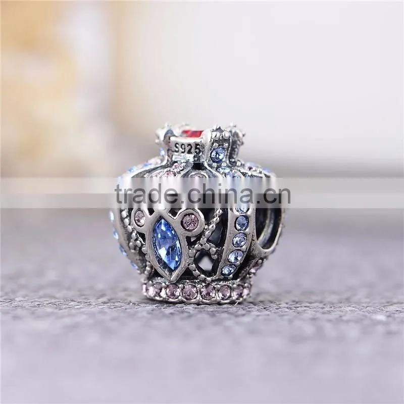X266 Fashion Italian Multicolor Crystal Charms,925 Sterling Silver Crown Charms