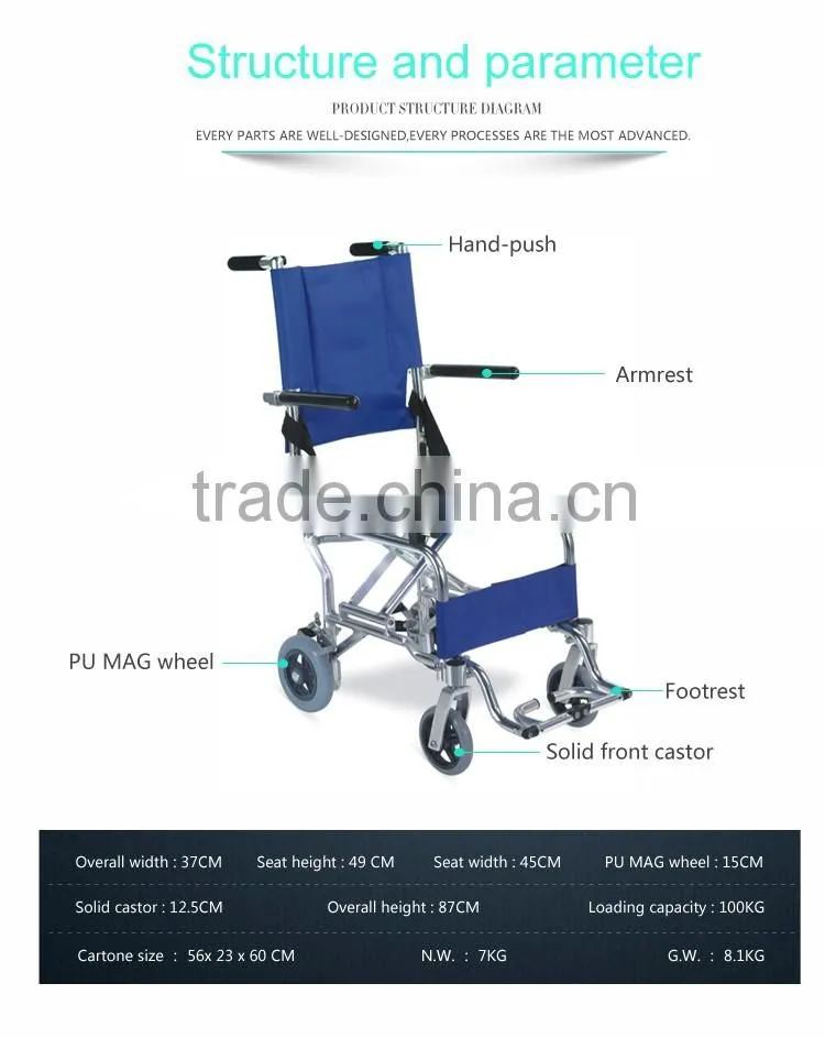 TOPMEDI Product Lightweight Health Care Portable Travel Wheelchair for Airplane transport wheelchair