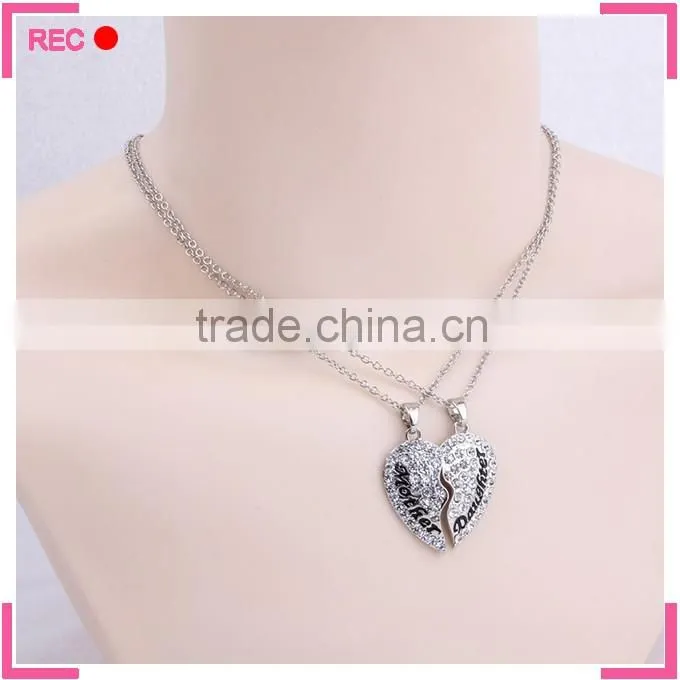 Heart shape necklace broken to 2 pieces, for mother necklace cheap price