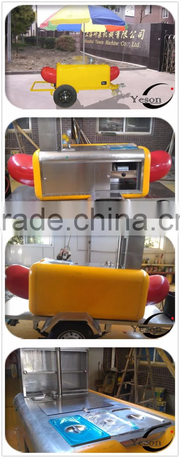 0.3 ton food cart trailer / hot dog cart churros food trailer with 12 months / 2.2 m length mobile food trailer