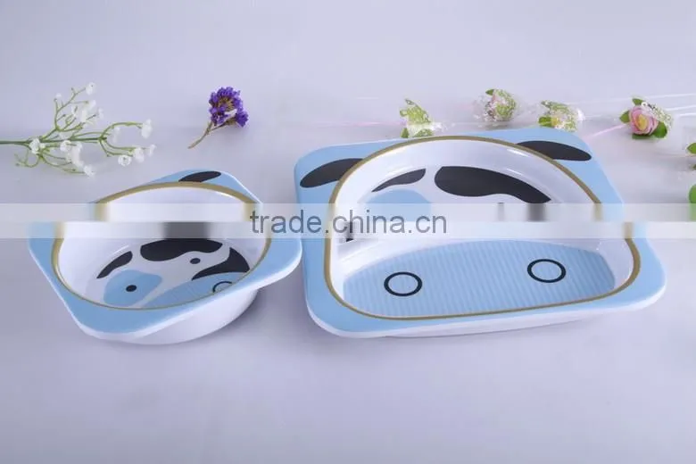 Cow design melamine dinner set for children , bowl and plate set for children, microwave safe melamine dinner set
