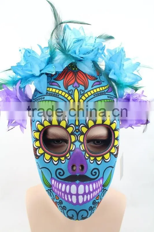 Mask Halloween Day of the Dead Mask With Feather and Flower , White Multi, One-Size