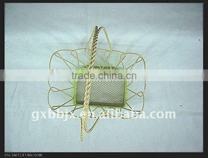 Rectangle beaded wire decorative with green pearl hanging fruit basket