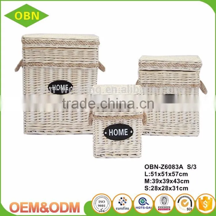 Manufacture direct sales home decorative white willow wicker storage sundry basket with cover and lid