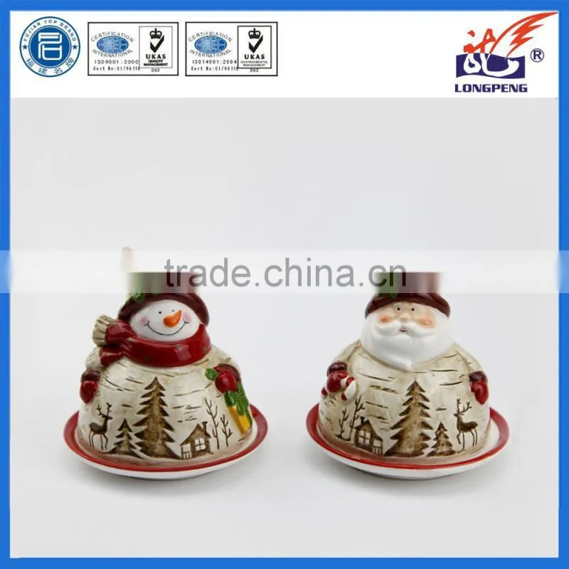 Father Christmas Ceramic Butter Dish Cover Table Plate for Home & Kitchen Decoration