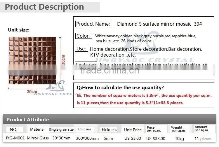Diamond 5 surface glass mosaic tile 30*30mm crystal mosaic