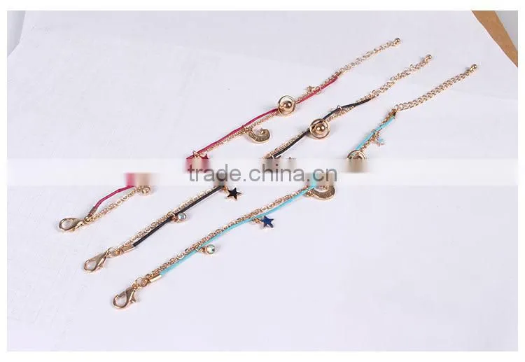 goldfill round smiling face charm bracelet tiny rhinestone charm bracelet colorful rope gold chain layered bracelet