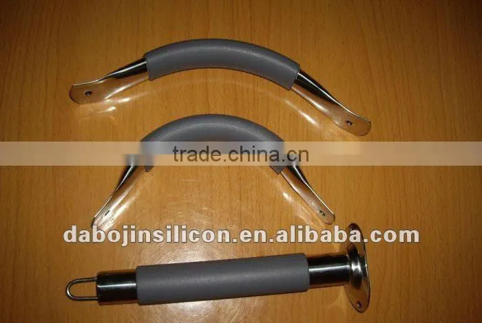 Fry pan handle coated with silicone rubber