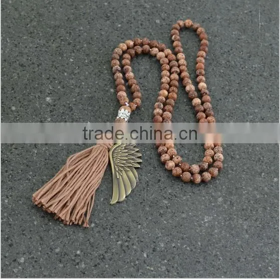 Fashion Long Hand Knotted Druzy Tassel Necklace, Druzy Beaded Neckalce