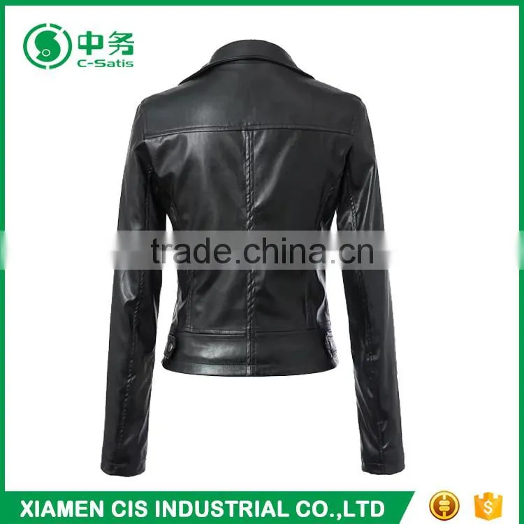 Morden Style Cheap Price Ladies Fancy Slim Fit Black Leather Jacket