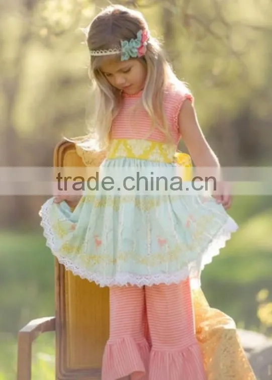 Little Girls Easter Ruffled Cute 2pcs Top Matching polka dot Bunny Top Capris Pants Boutique Cotton Summer Outfit Clothing Sets